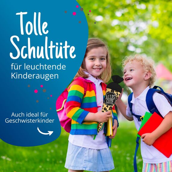 itenga Geschwisterschultüte 35cm Tiermuster Geschenkverpackung Schultüte Erwachsene (Leopard mit Text Alles Gute)