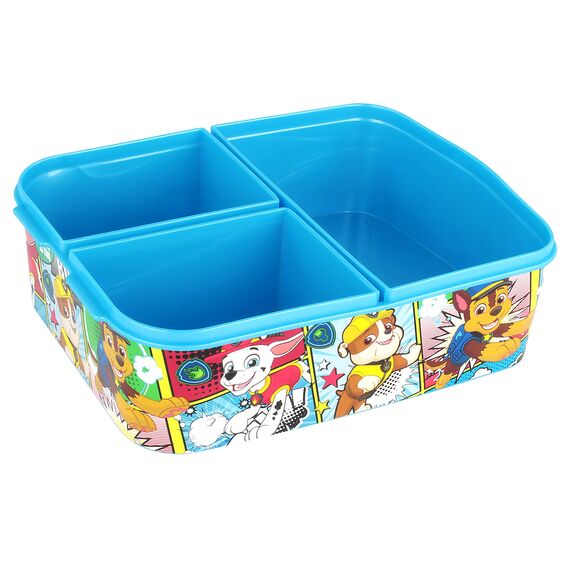 P:os 35145099 - Paw Patrol Brotdose für Kinder mit 3 Fächern, Lunchbox aus Kunststoff mit Clip-Verschlüssen, Vesperdose für Kindergarten, Schule und Freizeit