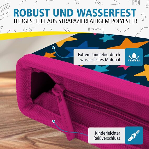 itenga Schüler-Etui 28 teilig gefüllt 1-Zipper Federmäppchen für Jungen und Mädchen (Sterne)