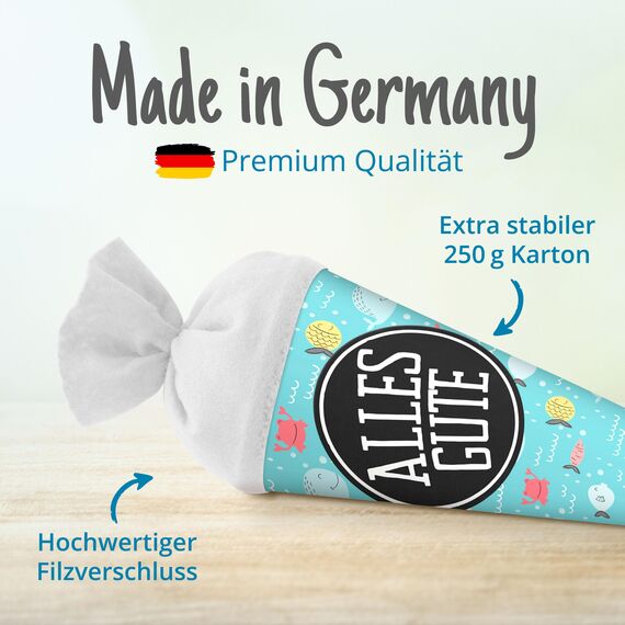 itenga Geschwisterschultüte 35 cm Tiere Pflanzen Muster Geschenkverpackung Schultüte Zuckertüte Filzverschluss Kinder Erwachsene (Fische mit Text)