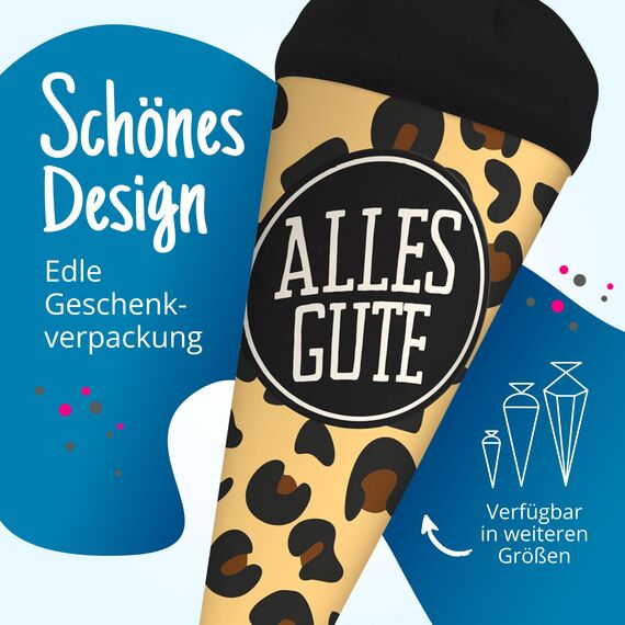 itenga Geschwisterschultüte 35cm Tiermuster Geschenkverpackung Schultüte Erwachsene (Leopard mit Text Alles Gute)