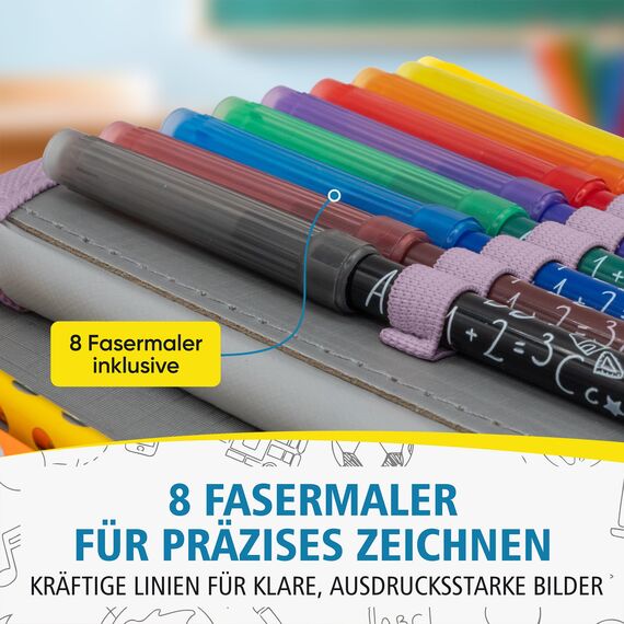 itenga Schüler-Etui 28 teilig gefüllt 1-Zipper Federmäppchen für Jungen und Mädchen (Einhorn Zauberwolke)