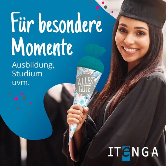 itenga Geschwisterschultüte 35 cm Tiere Pflanzen Muster Geschenkverpackung Schultüte Zuckertüte Filzverschluss Kinder Erwachsene (Muscheln mit Text)