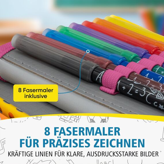 itenga Schüler-Etui 28 teilig gefüllt 1-Zipper Federmäppchen für Jungen und Mädchen (Blumen)