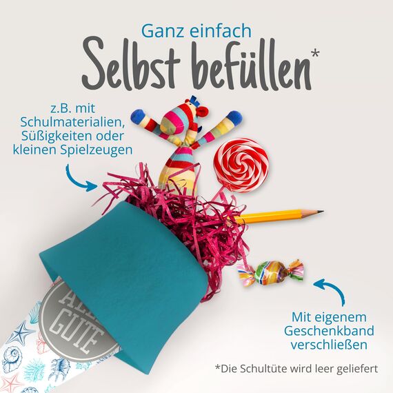 itenga Geschwisterschultüte 35 cm Tiere Pflanzen Muster Geschenkverpackung Schultüte Zuckertüte Filzverschluss Kinder Erwachsene (Muscheln mit Text)