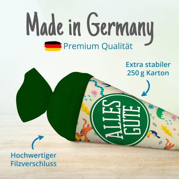 itenga Geschwisterschultüte 35cm Tiere Tiermuster Geschenkverpackung Schultüte Zuckertüte Filzverschluss Kinder Erwachsene (Dschungeltiere mit Text Alles Gute)