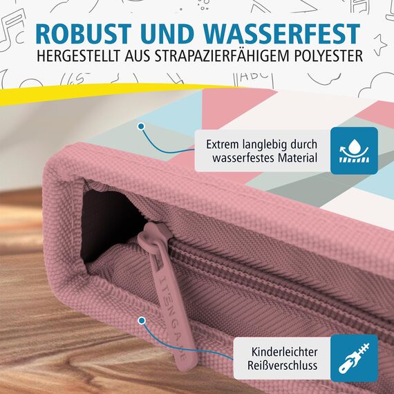 itenga Schüler-Etui 28 teilig gefüllt 1-Zipper Federmäppchen für Jungen und Mädchen (Muster Pastell)