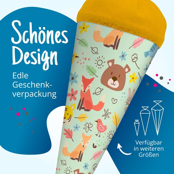 itenga Geschwisterschultüte 35cm Tiere Tiermuster Geschenkverpackung Schultüte Zuckertüte Filzverschluss Kinder Erwachsene (Waldtiere)