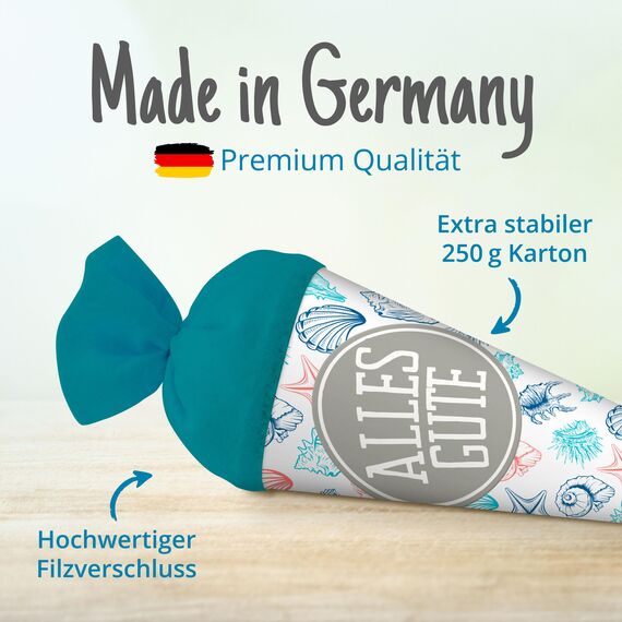 itenga Geschwisterschultüte 35 cm Tiere Pflanzen Muster Geschenkverpackung Schultüte Zuckertüte Filzverschluss Kinder Erwachsene (Muscheln mit Text)