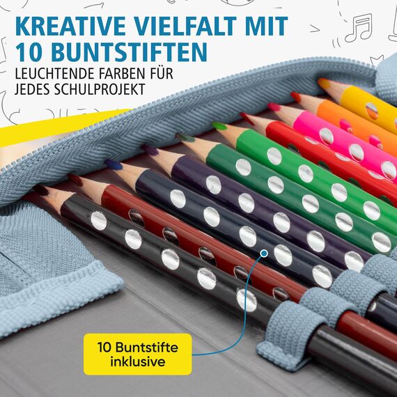itenga Schüler-Etui 28 teilig gefüllt 1-Zipper Federmäppchen für Jungen und Mädchen (Traumfänger)