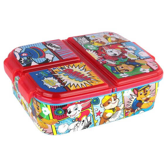 P:os 35145099 - Paw Patrol Brotdose für Kinder mit 3 Fächern, Lunchbox aus Kunststoff mit Clip-Verschlüssen, Vesperdose für Kindergarten, Schule und Freizeit