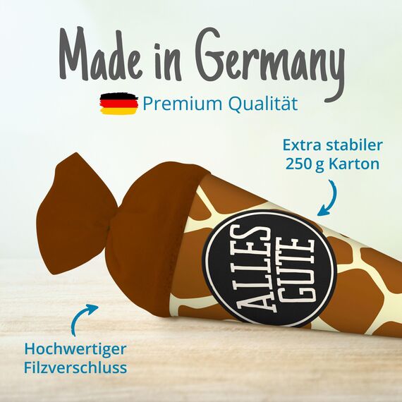 itenga Geschwisterschultüte 35cm Tiermuster Geschenkverpackung Schultüte Erwachsene (Giraffe mit Text Alles Gute)