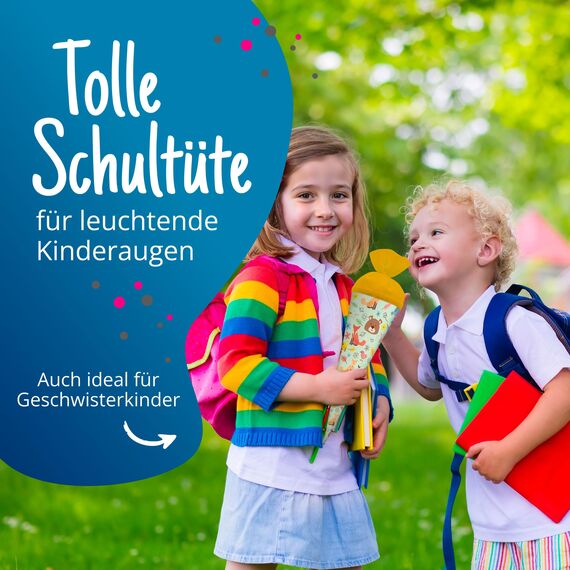 itenga Geschwisterschultüte 35cm Tiere Tiermuster Geschenkverpackung Schultüte Zuckertüte Filzverschluss Kinder Erwachsene (Waldtiere)
