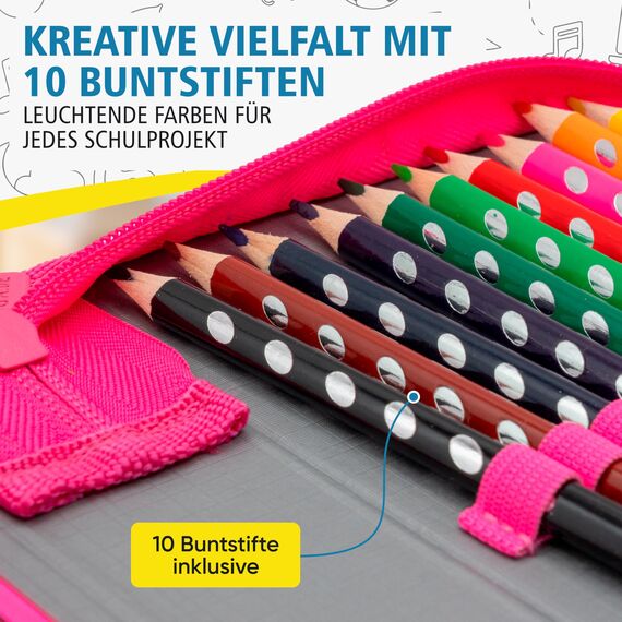 itenga Schüler-Etui 28 teilig gefüllt 1-Zipper Federmäppchen für Jungen und Mädchen (Meerjungfrau)
