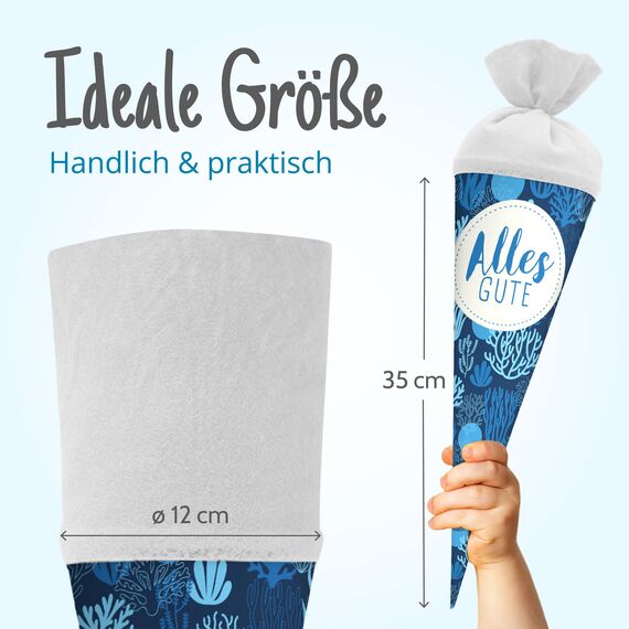 itenga Geschwisterschultüte 35 cm Tiere Pflanzen Muster Geschenkverpackung Schultüte Zuckertüte Filzverschluss Kinder Erwachsene (Korallen mit Text)