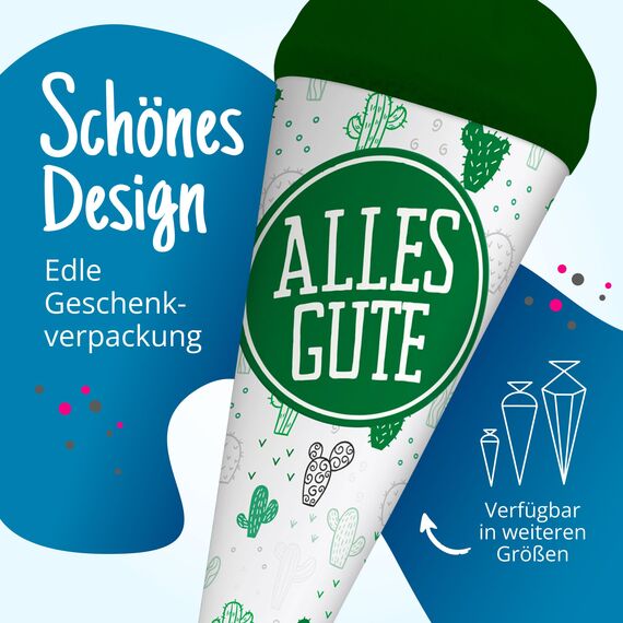 itenga Geschwisterschultüte 35 cm Tiere Pflanzen Muster Geschenkverpackung Schultüte Zuckertüte Filzverschluss Kinder Erwachsene (Kaktus mit Text)
