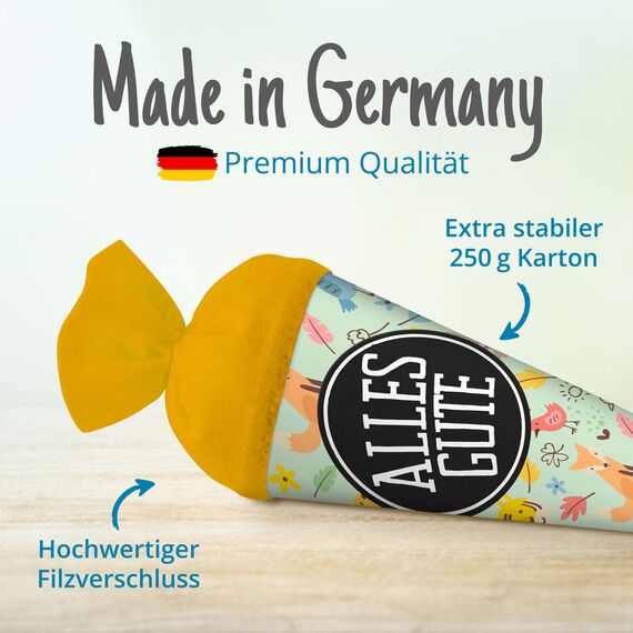 itenga Geschwisterschultüte 35cm Tiere Tiermuster Geschenkverpackung Schultüte Zuckertüte Filzverschluss Kinder Erwachsene (Waldtiere mit Text Alles Gute)