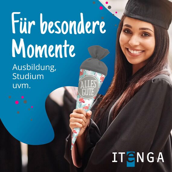 itenga Geschwisterschultüte 35 cm Tiere Pflanzen Muster Geschenkverpackung Schultüte Zuckertüte Filzverschluss Kinder Erwachsene (Flamingo mit Text)