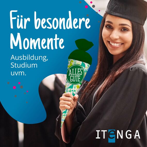 itenga Geschwisterschultüte 35cm Tiere Tiermuster Geschenkverpackung Schultüte Zuckertüte Filzverschluss Kinder Erwachsene (Dinos mit Text Alles Gute)