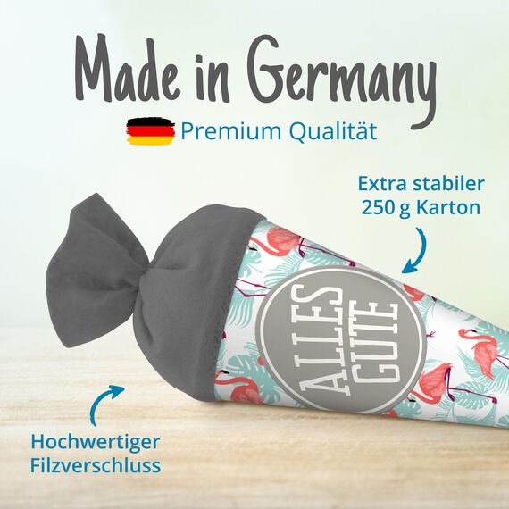 itenga Geschwisterschultüte 35 cm Tiere Pflanzen Muster Geschenkverpackung Schultüte Zuckertüte Filzverschluss Kinder Erwachsene (Flamingo mit Text)