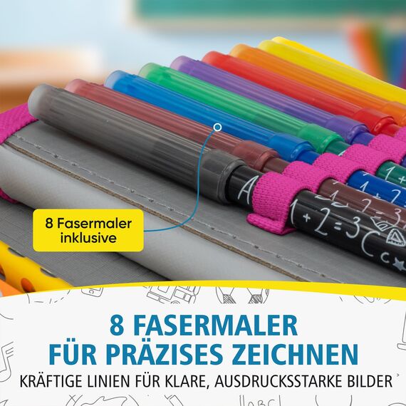 itenga Schüler-Etui 28 teilig gefüllt 1-Zipper Federmäppchen für Jungen und Mädchen (Sterne)