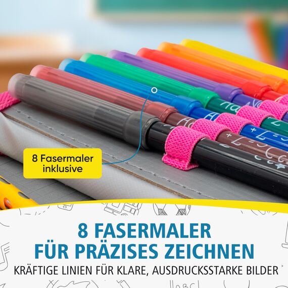 itenga Schüler-Etui 28 teilig gefüllt 1-Zipper Federmäppchen für Jungen und Mädchen (Meerjungfrau)