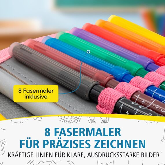 itenga Schüler-Etui 28 teilig gefüllt 1-Zipper Federmäppchen für Jungen und Mädchen (Einhorn)