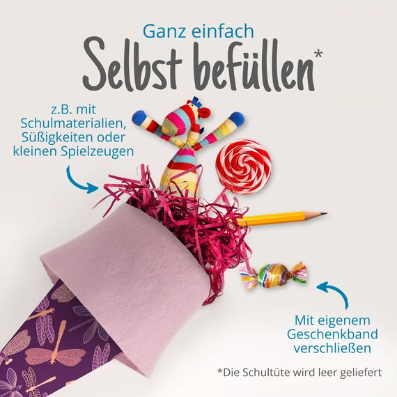 itenga Geschwisterschultüte 35 cm Tiere Pflanzen Muster Geschenkverpackung Schultüte Zuckertüte Filzverschluss Kinder Erwachsene (Libellen)