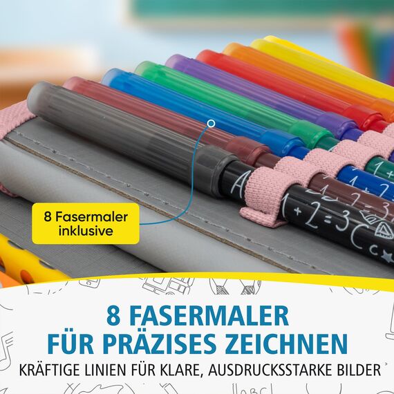 itenga Schüler-Etui 28 teilig gefüllt 1-Zipper Federmäppchen für Jungen und Mädchen (Muster Pastell)