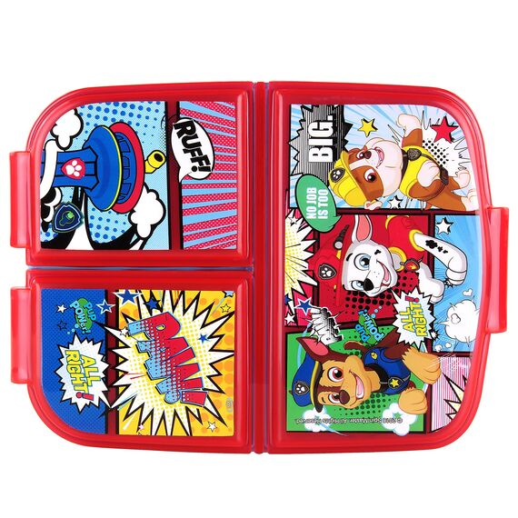 P:os 35145099 - Paw Patrol Brotdose für Kinder mit 3 Fächern, Lunchbox aus Kunststoff mit Clip-Verschlüssen, Vesperdose für Kindergarten, Schule und Freizeit
