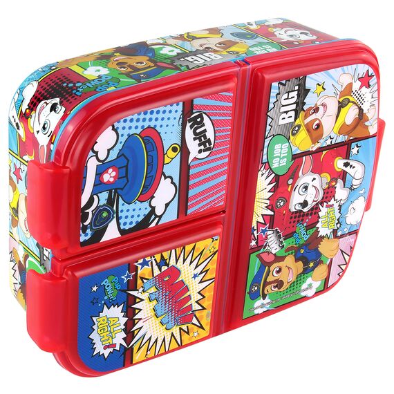 P:os 35145099 - Paw Patrol Brotdose für Kinder mit 3 Fächern, Lunchbox aus Kunststoff mit Clip-Verschlüssen, Vesperdose für Kindergarten, Schule und Freizeit