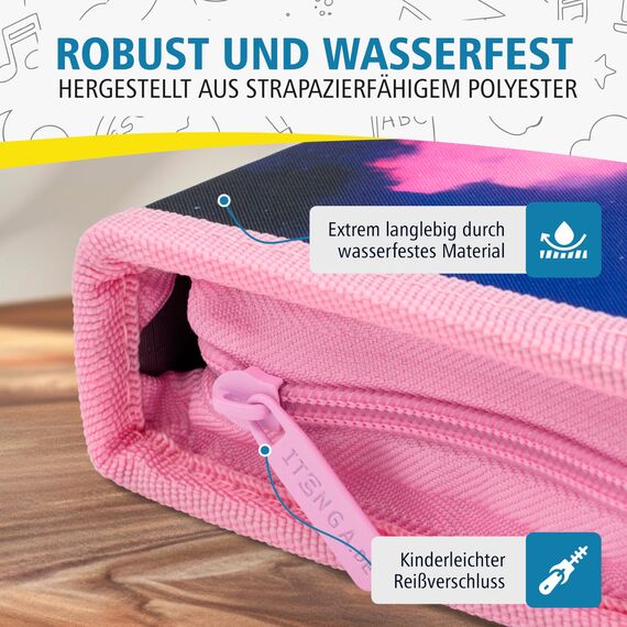 itenga Schüler-Etui 28 teilig gefüllt 1-Zipper Federmäppchen für Jungen und Mädchen (magisches Einhorn)