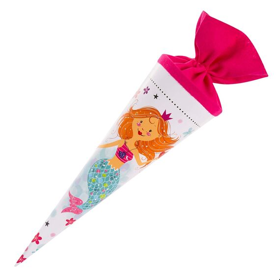 goldbuch 93 582 Geschwistertüte Fräulein Meer, Schultüte mit Meerjungfrauenmotiv, Lackkarton, Geschenkverpackung, pinker Filzverschluss (ohne Verschlussband), Zuckertüte rund, Länge 35 cm, Ø 11,5 cm