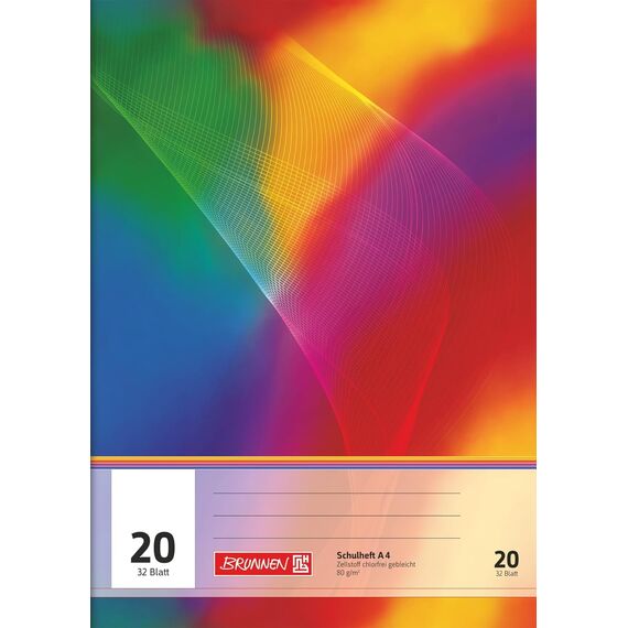 BRUNNEN 5er Pack Schulhefte | A4, Lineatur 20, 32 Blatt, mehrfarbig
