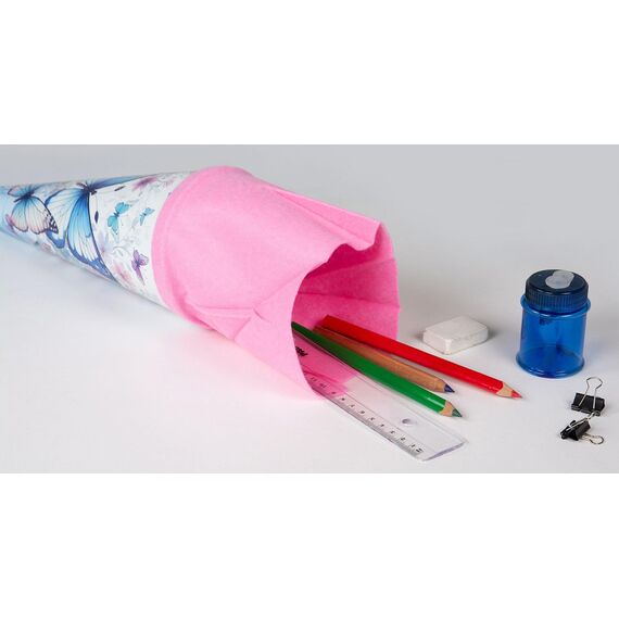 goldbuch 93 155 Geschwistertüte Schmetterlingsgarten, Schultüte mit Schmetterlingsmotiv, Lackkarton, Geschenkverpackung, Filzverschluss (ohne Verschlussband), Zuckertüte rund, Länge 35 cm, Ø 11,5 cm