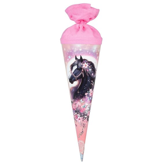 goldbuch 93 141 Geschwistertüte Luna, Schultüte mit Pferde-Motiv, Lackkarton, Geschenkverpackung mit rosanem Filzverschluss (ohne Verschlussband), Zuckertüte rund, Länge 35 cm, Ø 11,5 cm, Rosa