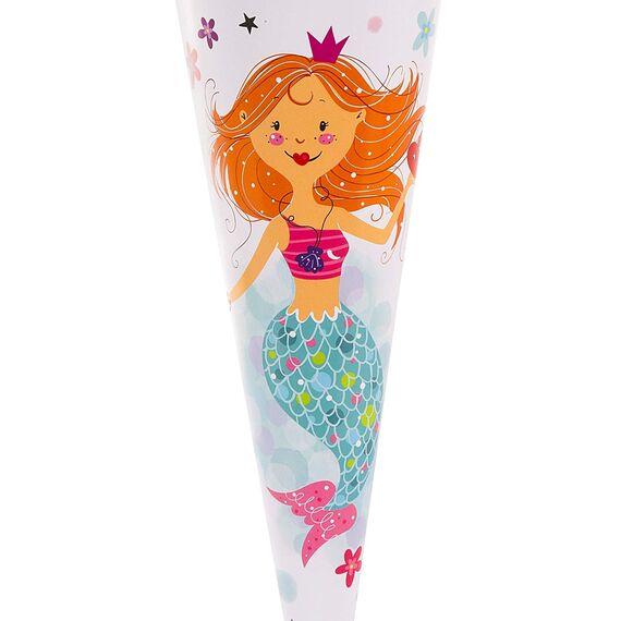 goldbuch 93 582 Geschwistertüte Fräulein Meer, Schultüte mit Meerjungfrauenmotiv, Lackkarton, Geschenkverpackung, pinker Filzverschluss (ohne Verschlussband), Zuckertüte rund, Länge 35 cm, Ø 11,5 cm