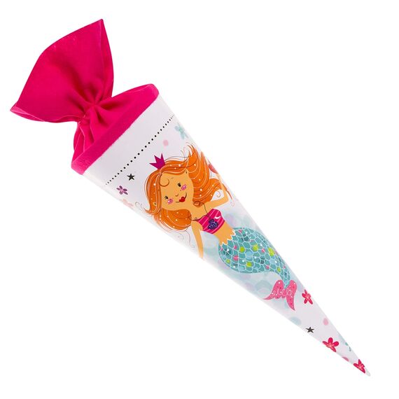 goldbuch 93 582 Geschwistertüte Fräulein Meer, Schultüte mit Meerjungfrauenmotiv, Lackkarton, Geschenkverpackung, pinker Filzverschluss (ohne Verschlussband), Zuckertüte rund, Länge 35 cm, Ø 11,5 cm