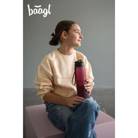 Baagl Kinder Trinkflasche, Auslaufsichere Wasserflasche 700ml, Schule und Sport Flasche für Mädchen, Vielseitige und Praktische Flasche mit verschließbarem Deckel (Ruby)