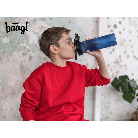 Baagl Kinder Trinkflasche, Auslaufsichere Wasserflasche 700ml, Schule und Sport Flasche für Jungen, Mädchen, Vielseitige und Praktische Flasche mit verschließbarem Deckel (Ocean Blue)