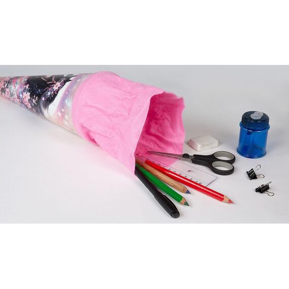 goldbuch 93 141 Geschwistertüte Luna, Schultüte mit Pferde-Motiv, Lackkarton, Geschenkverpackung mit rosanem Filzverschluss (ohne Verschlussband), Zuckertüte rund, Länge 35 cm, Ø 11,5 cm, Rosa