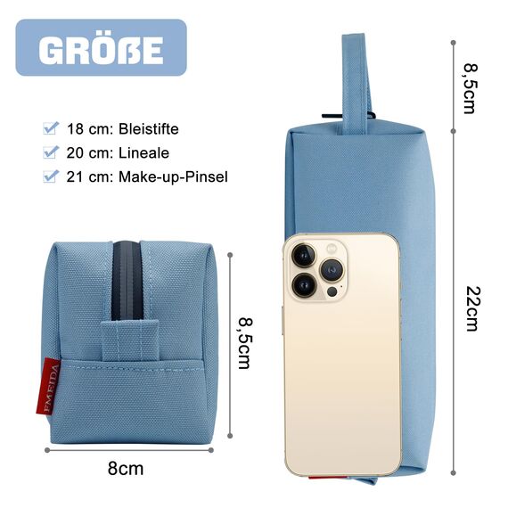 Fmeida Federmäppchen Mädchen Federtasche Junge Schlampermäppchen Erwachsene Federmappe Etui Single Stiftemäppchen Stiftemappe Federpenal Mäppchen für Büro Uni Hellblau