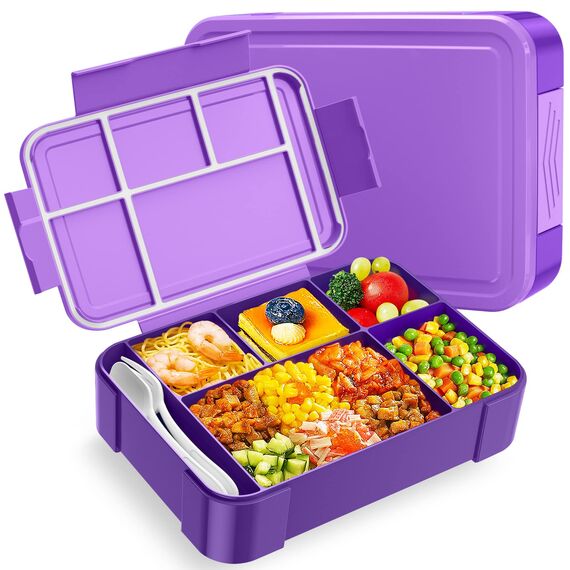 WayEee Brotdose Kinder mit Fächern 1330ml Lunchbox Kinder Auslaufsicher Brotdose Kinder für Kindergarten & Schule (Lila)