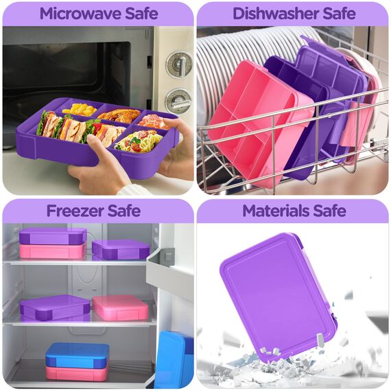 WayEee Brotdose Kinder mit Fächern 1330ml Lunchbox Kinder Auslaufsicher Brotdose Kinder für Kindergarten & Schule (Lila)