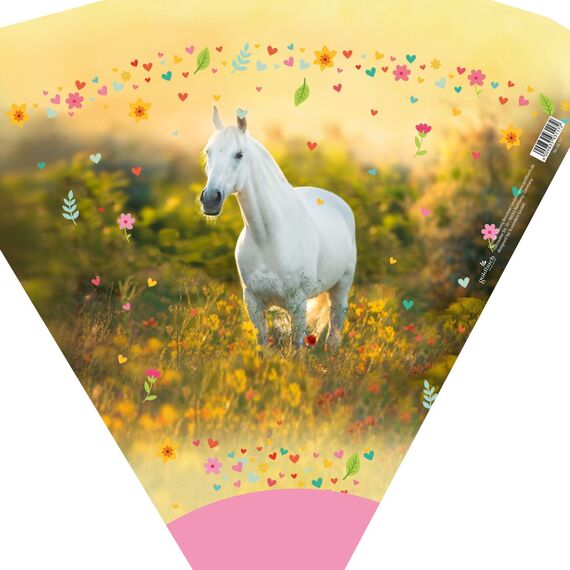goldbuch 93 117 Geschwistertüte Chiara, Schultüte mit Pferde-Motiv, Lackkarton, Geschenkverpackung mit pinkem Filzverschluss (ohne Verschlussband), Zuckertüte rund, Länge 35 cm, Ø 11,5 cm, Gelb
