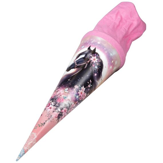 goldbuch 93 141 Geschwistertüte Luna, Schultüte mit Pferde-Motiv, Lackkarton, Geschenkverpackung mit rosanem Filzverschluss (ohne Verschlussband), Zuckertüte rund, Länge 35 cm, Ø 11,5 cm, Rosa