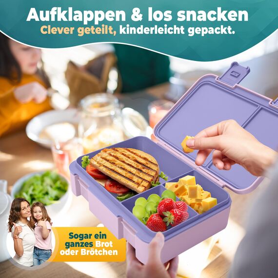 LUCKY KIDZ® Brotdose Kinder – auslaufsichere Lunchbox mit Fächern – Bento Box BPA-frei aus PP & ABS – spülmaschinengeeignet für Schule und Kindergarten – Premium Snackbox für gesunde Mahlzeiten