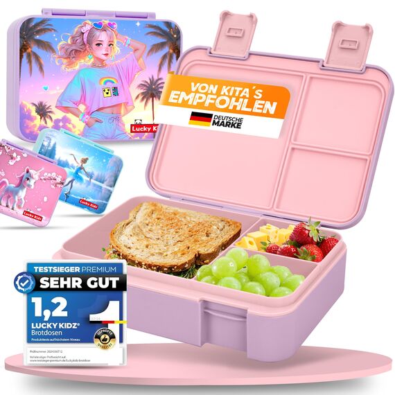 LUCKY KIDZ® Brotdose Kinder – auslaufsichere Lunchbox mit Fächern – Bento Box BPA-frei aus PP & ABS – spülmaschinengeeignet für Schule und Kindergarten – Premium Snackbox für gesunde Mahlzeiten