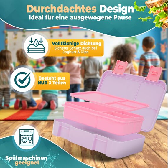 LUCKY KIDZ® Brotdose Kinder – auslaufsichere Lunchbox mit Fächern – Bento Box BPA-frei aus PP & ABS – spülmaschinengeeignet für Schule und Kindergarten – Premium Snackbox für gesunde Mahlzeiten