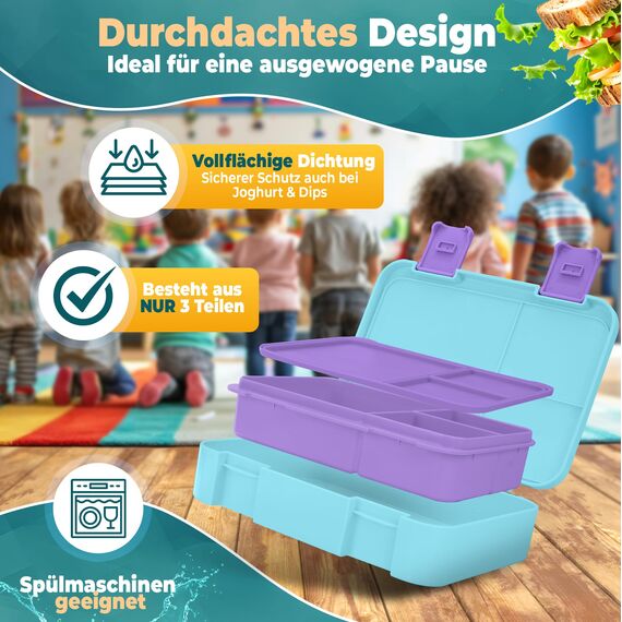 LUCKY KIDZ® Brotdose Kinder – auslaufsichere Lunchbox mit Fächern – Bento Box BPA-frei aus PP & ABS – spülmaschinengeeignet für Schule und Kindergarten – Premium Snackbox für gesunde Mahlzeiten